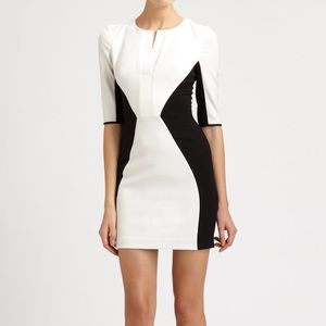 Black Halo black and white contour dress